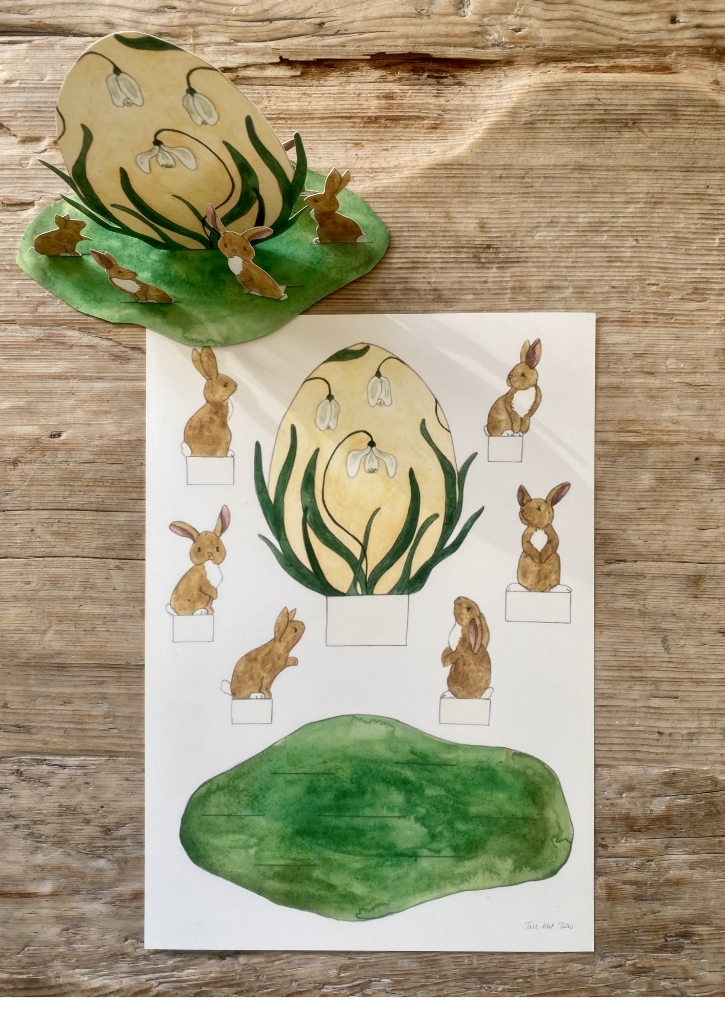 Bastelbogen - Schneeglöckchen-Ei mit Osterhasen
