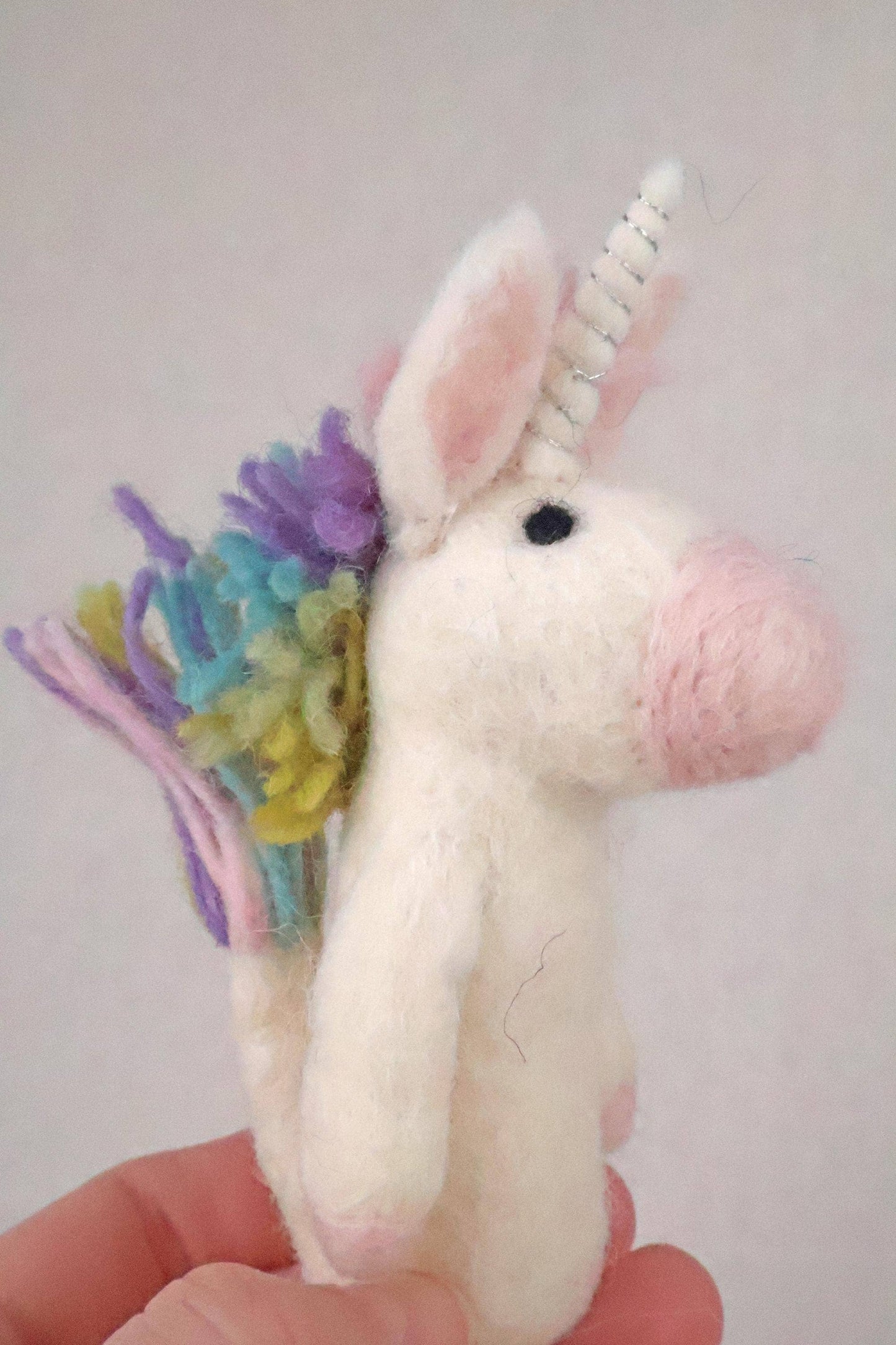 Filz-Fingerpuppe - Einhorn Pastell