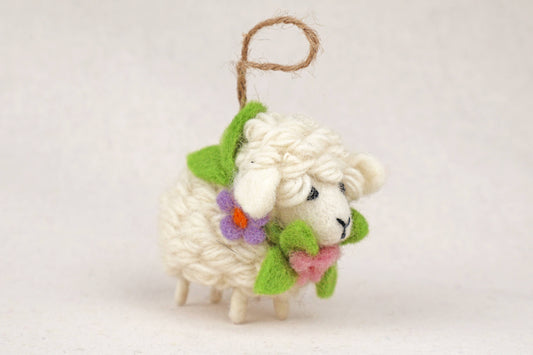 Filanzanhänger - Schaf mit Blumenkranz - weiß
