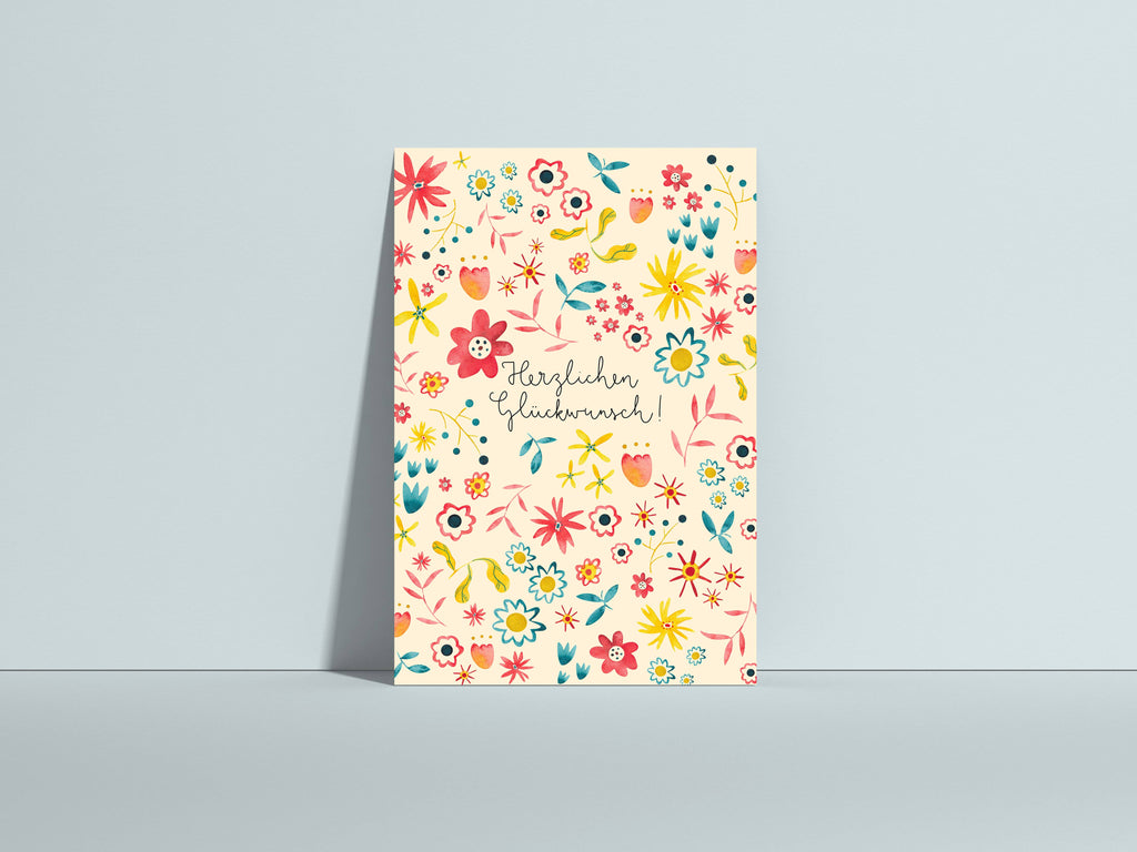 Postkarte Herzlichen Glückwunsch Blumen von Hannahs Firlefanz A6