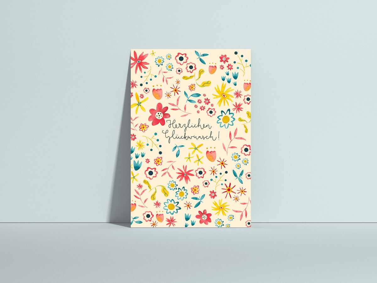 Postkarte Herzlichen Glückwunsch Blumen von Hannahs Firlefanz A6