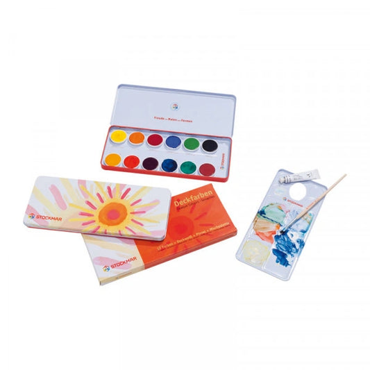 Stockmar Deckfarben 12 Farben + Deckweiß + Pinsel + Mischpalette