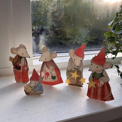 Bastelbogen - Weihnachtsmäuse als Wichtel