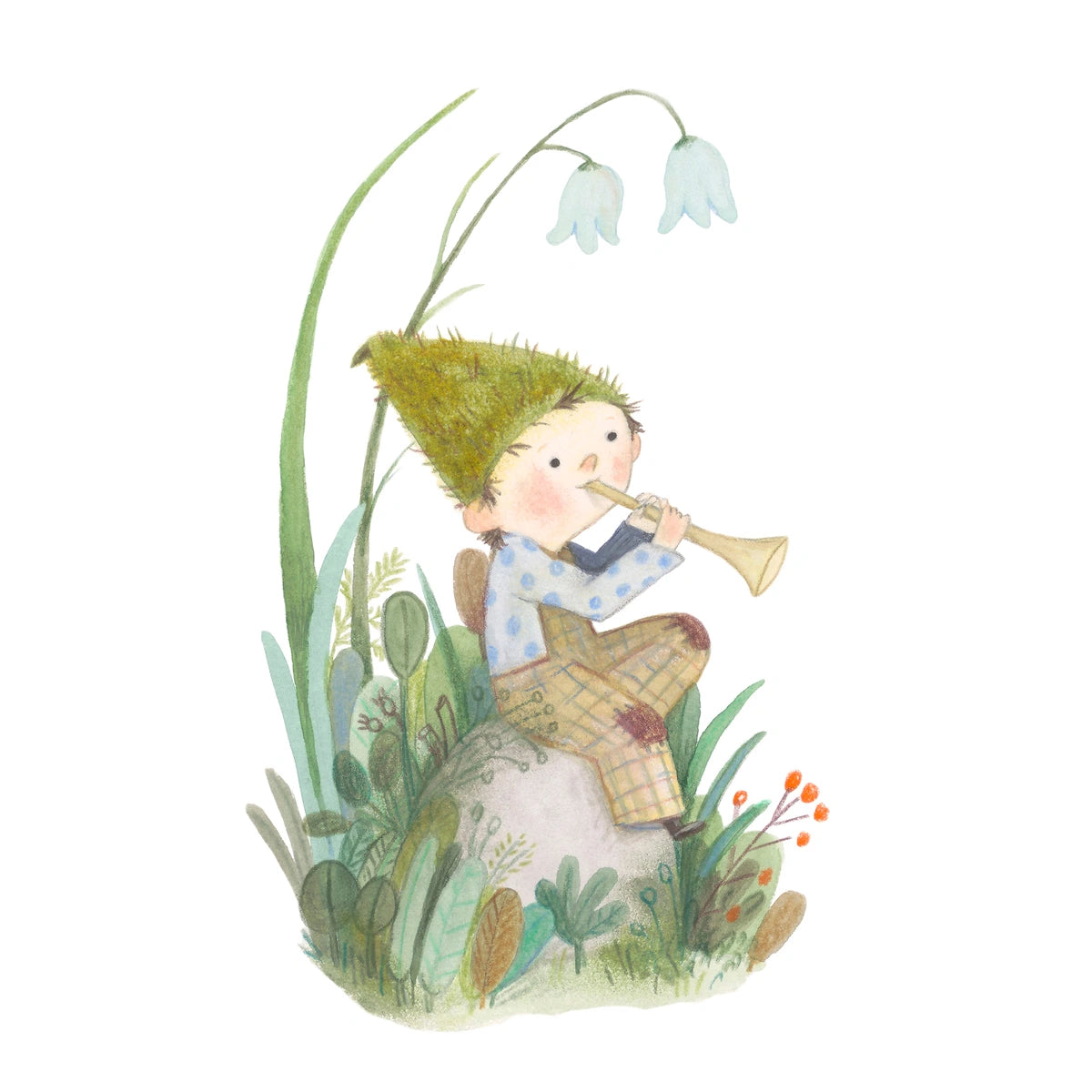 Kunstdruck -  Waldelf mit Trompete