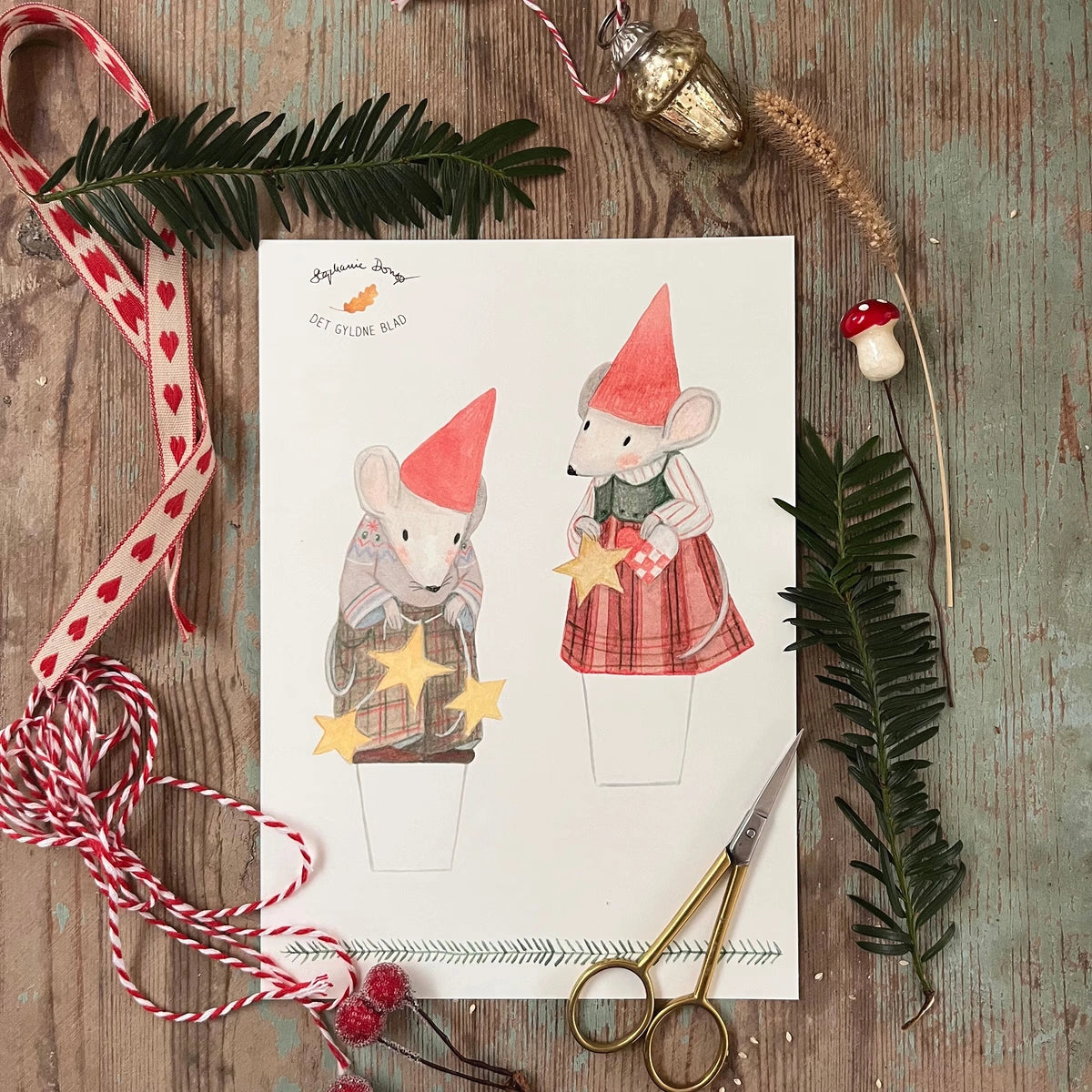 Bastelbogen - Weihnachtsmäuse als Wichtel