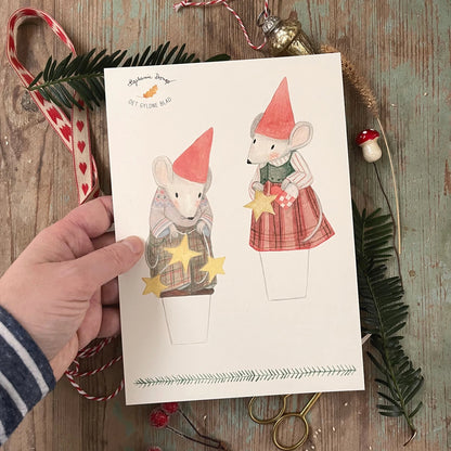 Bastelbogen - Weihnachtsmäuse als Wichtel