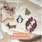 Weihnachtsmotive von doerrtoparadise als Bügelbild, Reh, Tanne, Pinguin, Otter und Dackel mit Weihnachtsmütze