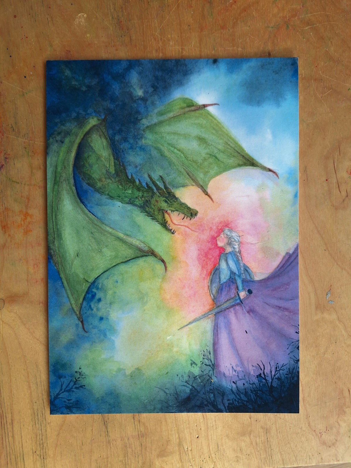Kunstdruck Drachenkampf von Anne Gies A5, Ansicht 2
