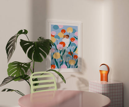 Mama und Baby im Blumengarten - Kunstdruck A3