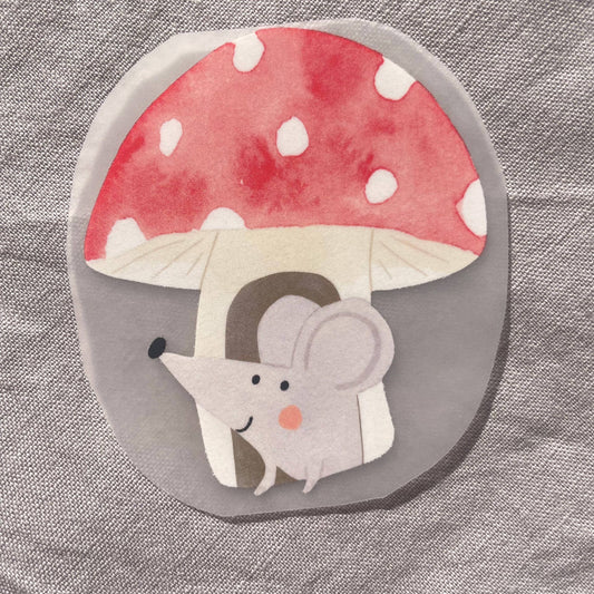 Bügelbild - Maus im Fliegenpilz