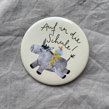 Button - Auf in die Schule - Esel