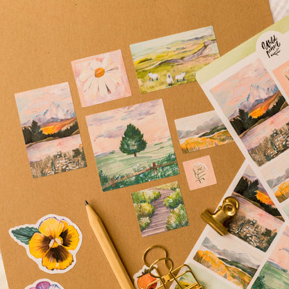 Stickerbogen - Landschaften bei Sonnenaufgang