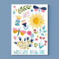 Postkarte Welcome Little One mit Sonne von Frau Ottilie A6