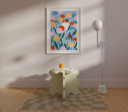Mama und Baby im Blumengarten - Kunstdruck A3