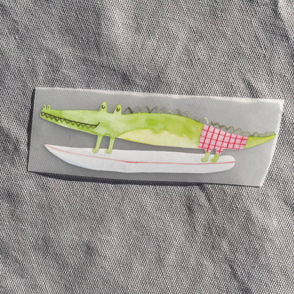 Bügelbild - Krokodil auf Surfboard