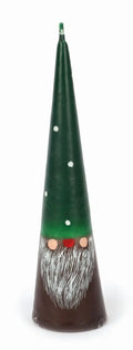 Kerze Wichtel grün von El Puente, kegelförmige Wichtelkerze mit grüner Zipfelmütze und weißem Bart