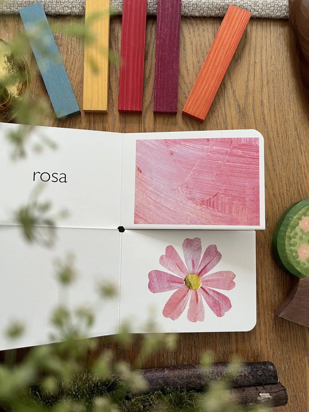 Mein allererstes Buch der Farben von Eric Carle, Doppelseite rosa mit rosa Farbfläche und Blume, Foto