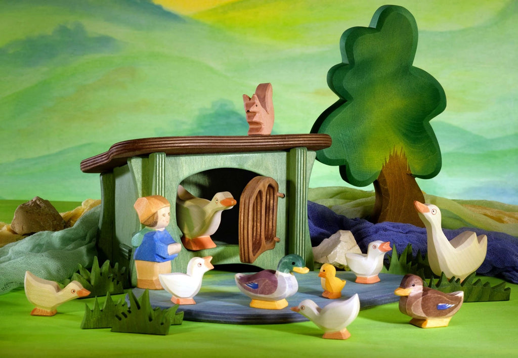 Ostheimer Stall am Teich mit Enten und Gänsen, Spielszene