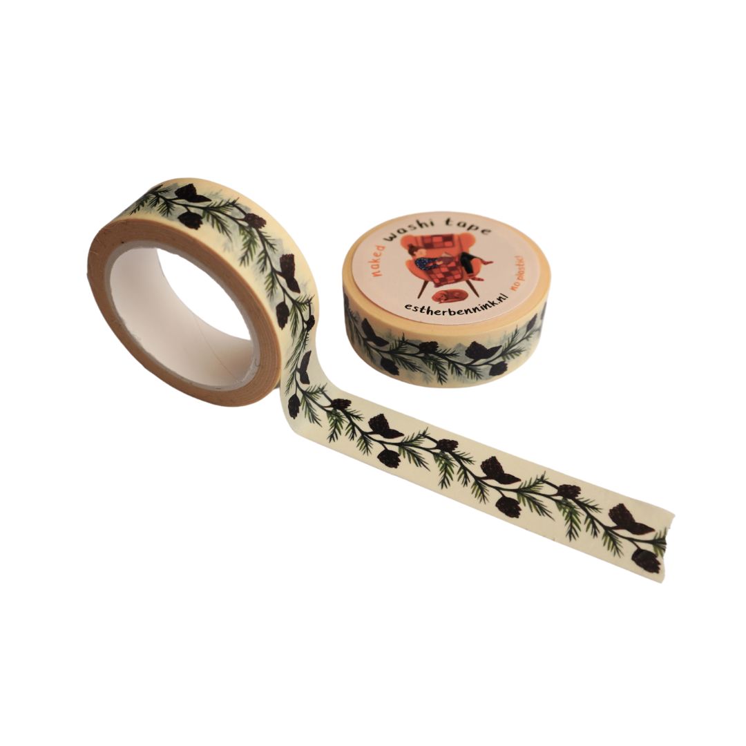 Washi Tape Tannenzweige von Esther Bennink, cremefarbenes Washi Tape mit Tannenzweigen