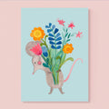 Postkarte Maus mit Blumen von Frau Ottilie A6