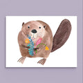 Postkarte Biber mit Blumen von Frau Ottilie A6