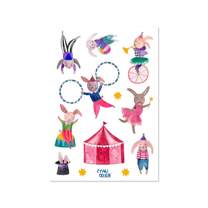 Stickerbogen - Hasen im Zirkus