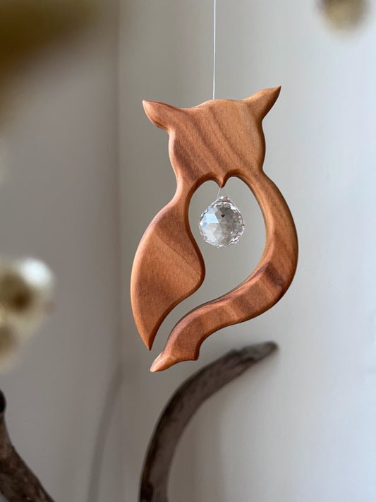 Fensterschmuck -  Eule mit Regenbogen-Kristall