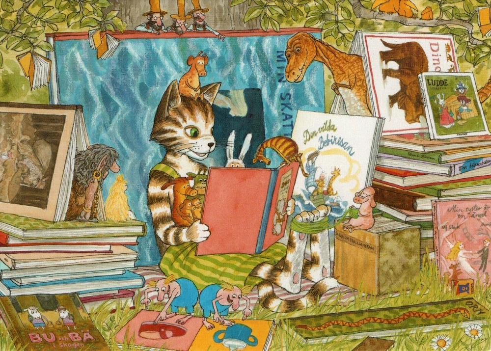 Postkarte Findus liest von Sven Nordqvist A6