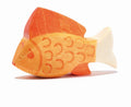 Ostheimer Fisch gelb, orange-gelbe Holzfigur mit Schuppenmuster