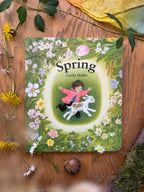 Pappbilderbuch Spring von Gerda Muller 2. Hand, Cover mit Kind und Zicklein im Blumenkranz, Foto