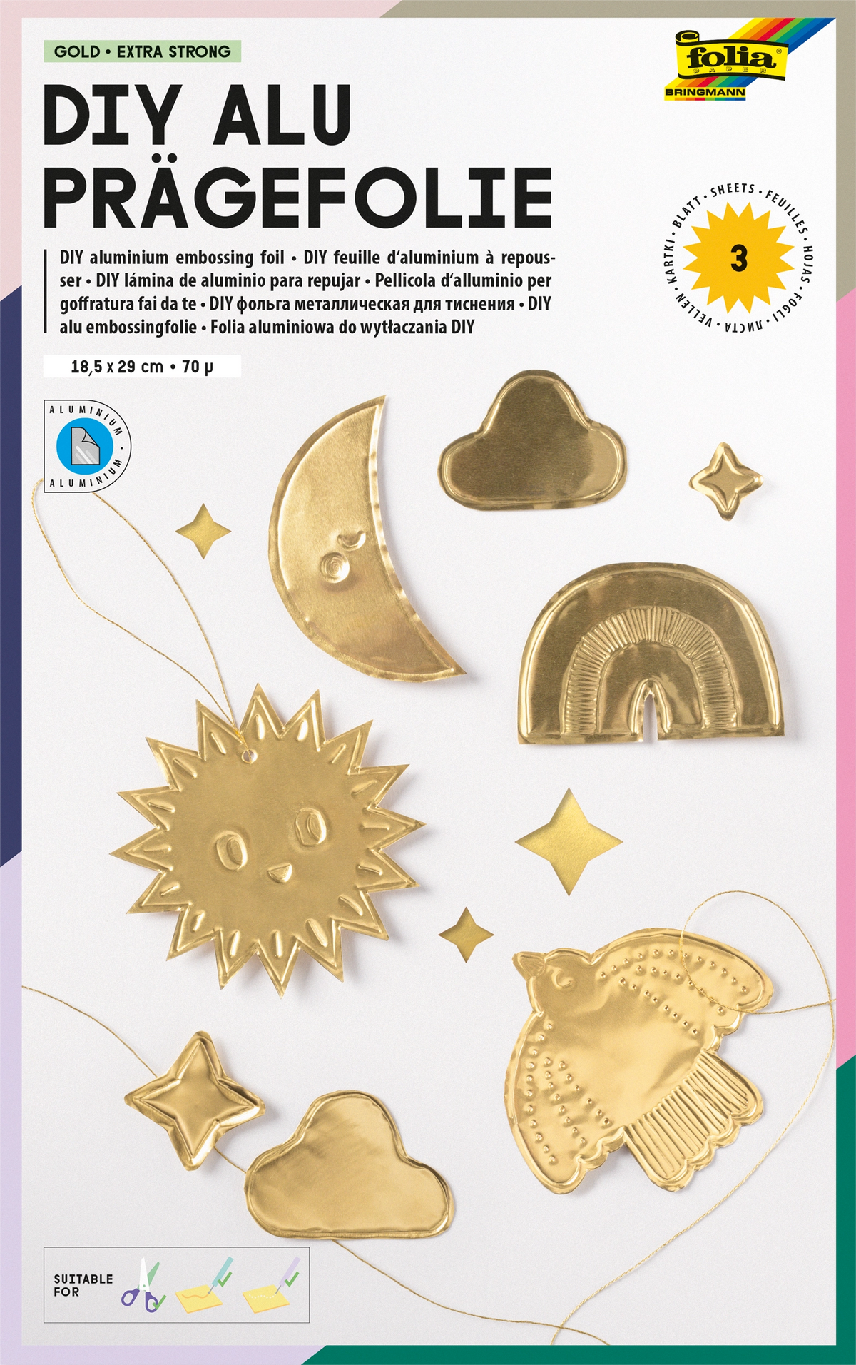 folia Alu-Prägefolie Gold, 3 Blatt in der Mappe