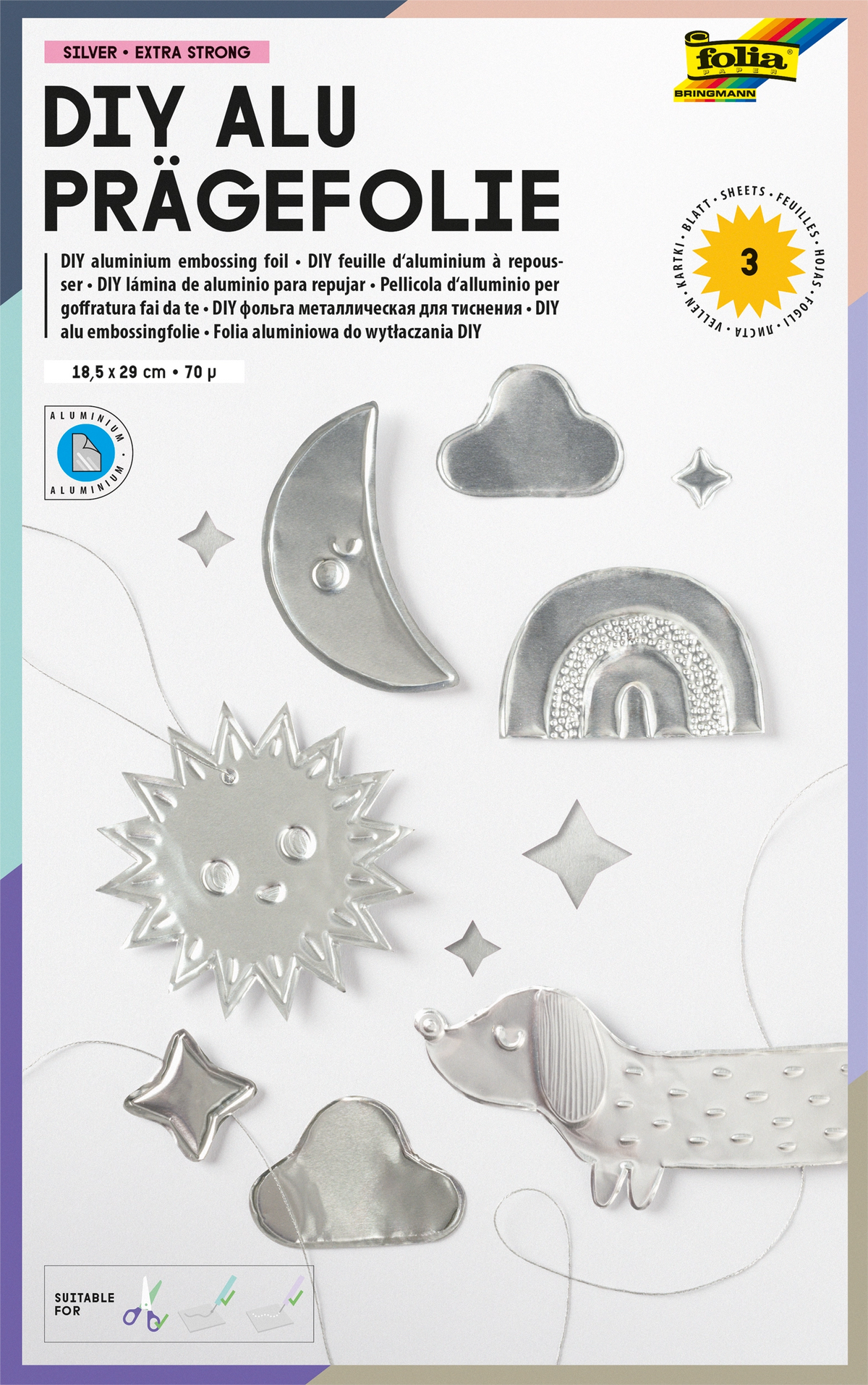 folia Alu-Prägefolie Silber, 3 Blatt in der Mappe