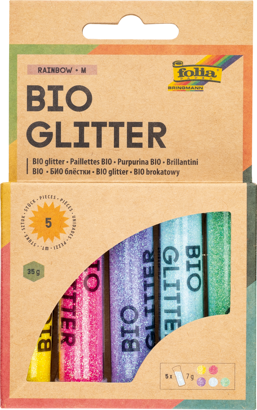 folia Bio-Glitter Mix Regenbogen, 5 Dosen in der Schachtel