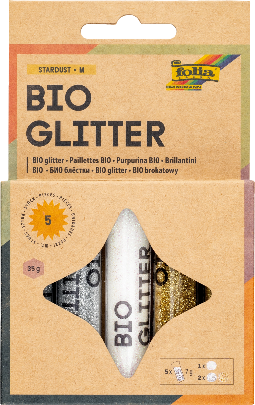 folia Bio-Glitter Mix Stardust, 5 Dosen in der Schachtel