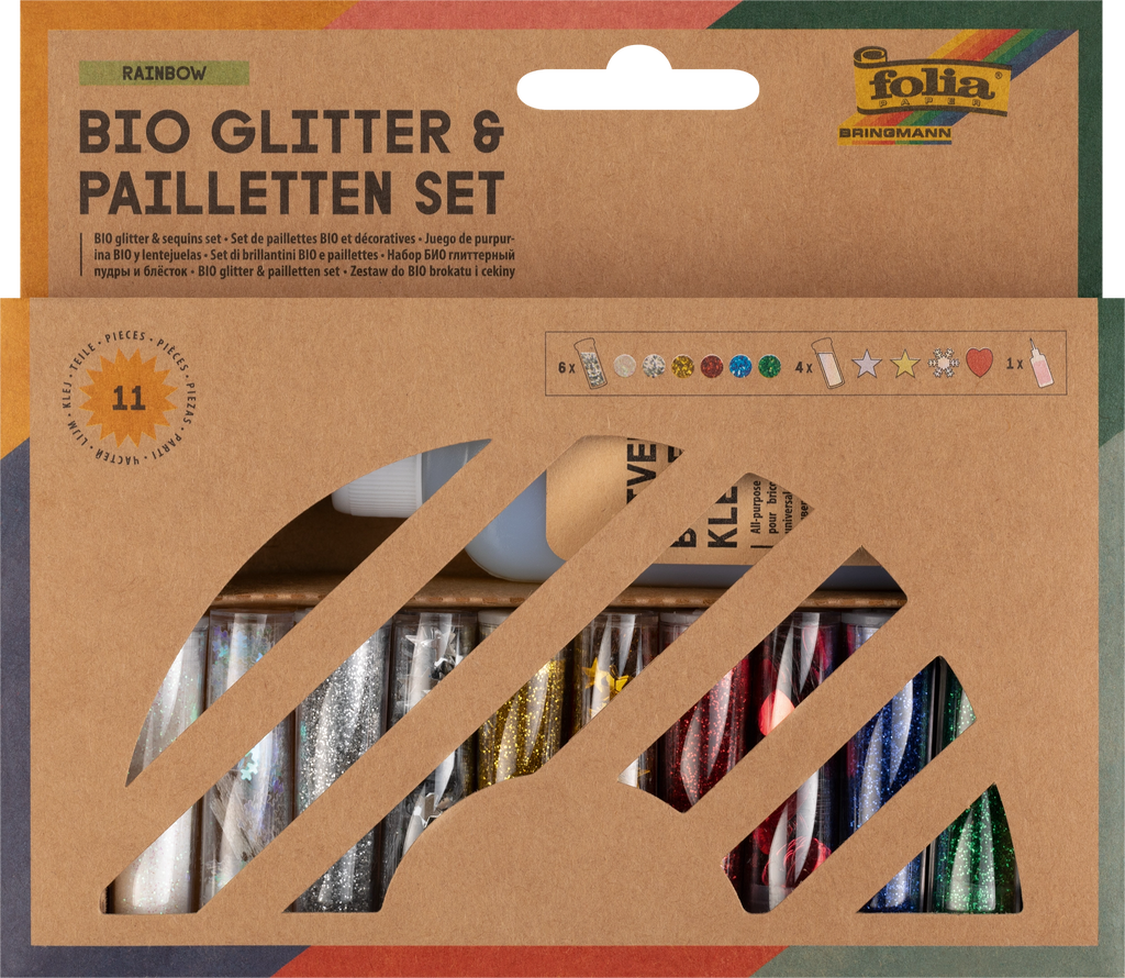 folia Bio-Glitter und Pailletten Set Regenbogen in der Schachtel