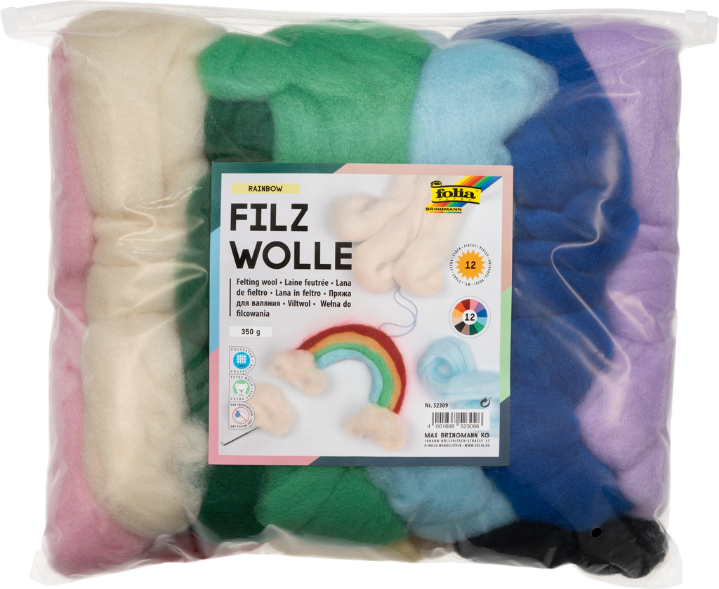 folia Filzwolle Regenbogen, 12 Farben im Zip-Beutel