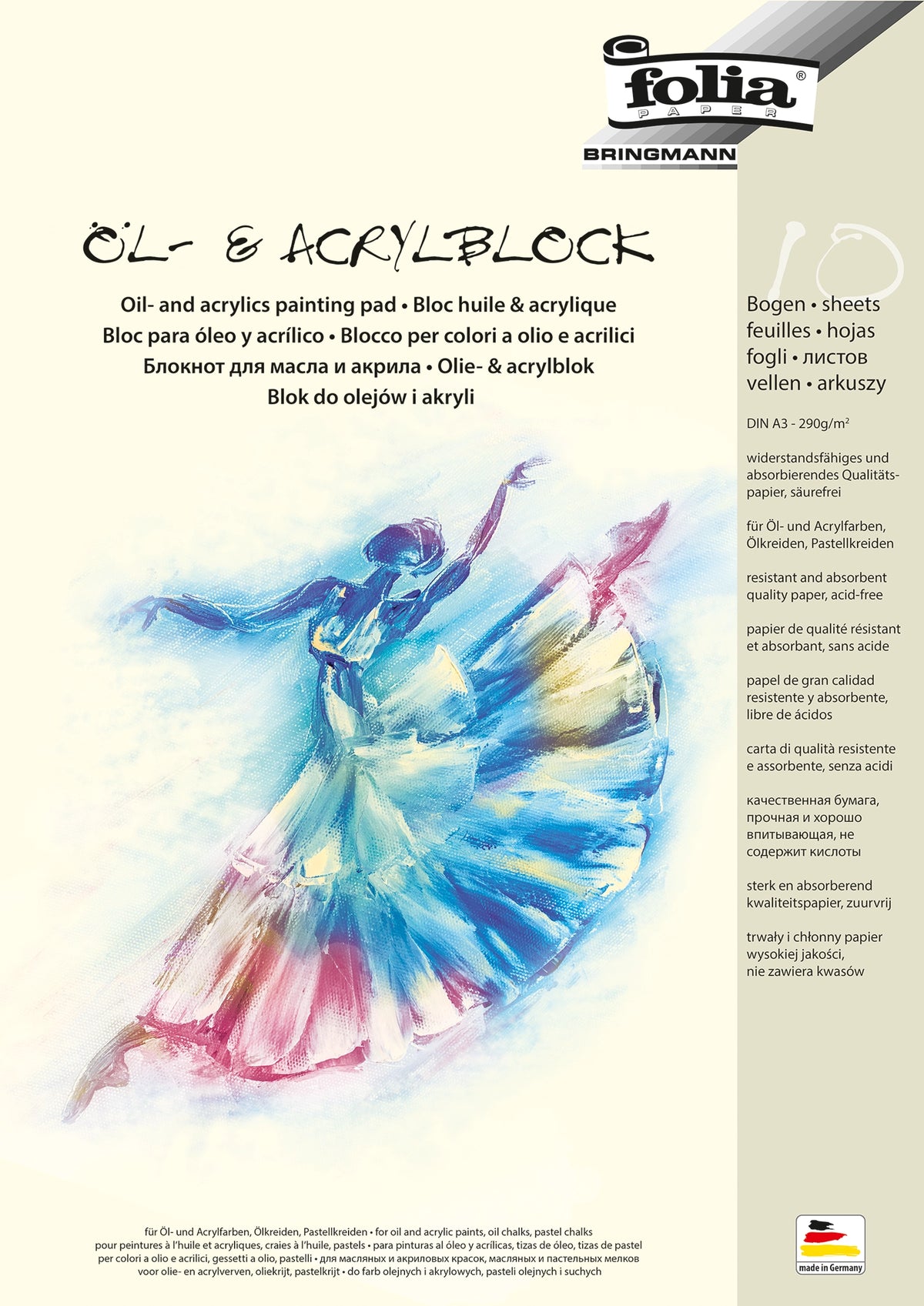 folia Öl- und Acrylmalblock DIN A3, 290 g/m², 10 Blatt