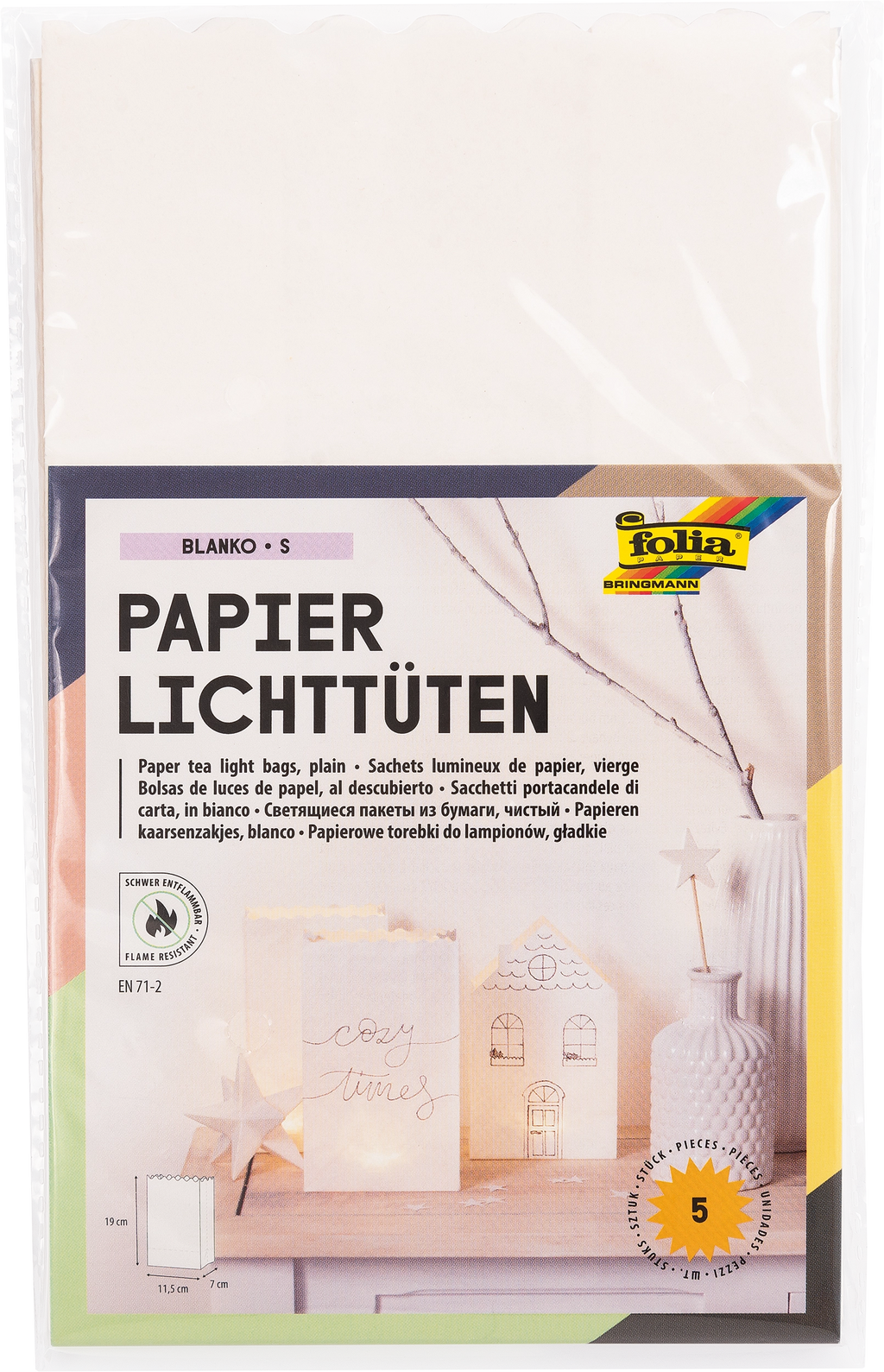 folia Papier-Lichttüten blanko, 5 Stück in der Packung, Größe S