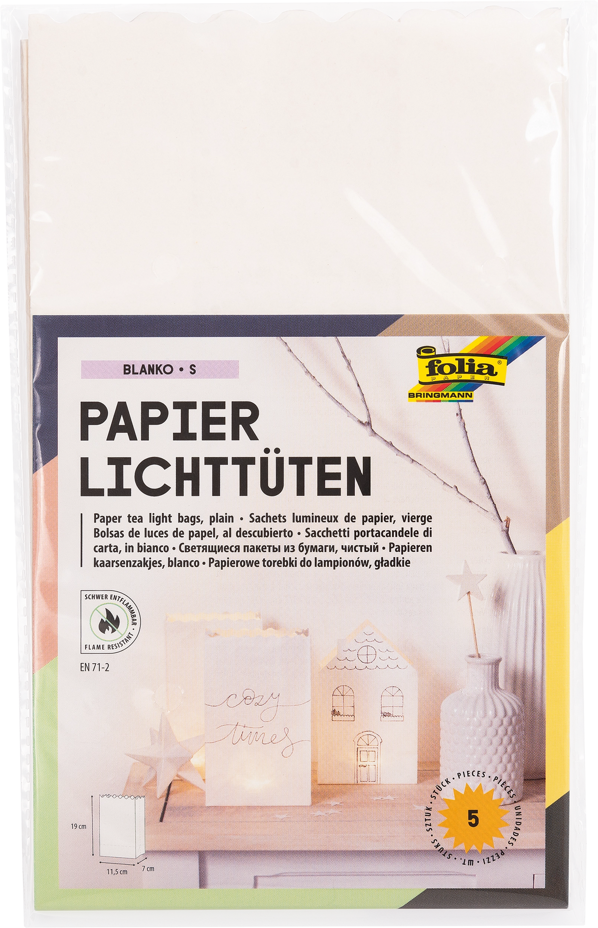 folia Papier-Lichttüten blanko, 5 Stück in der Packung, Größe S