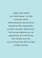 Adventskalender-Karte von Frau Ottilie, Rückseite mit der Aktivität Porträts malen
