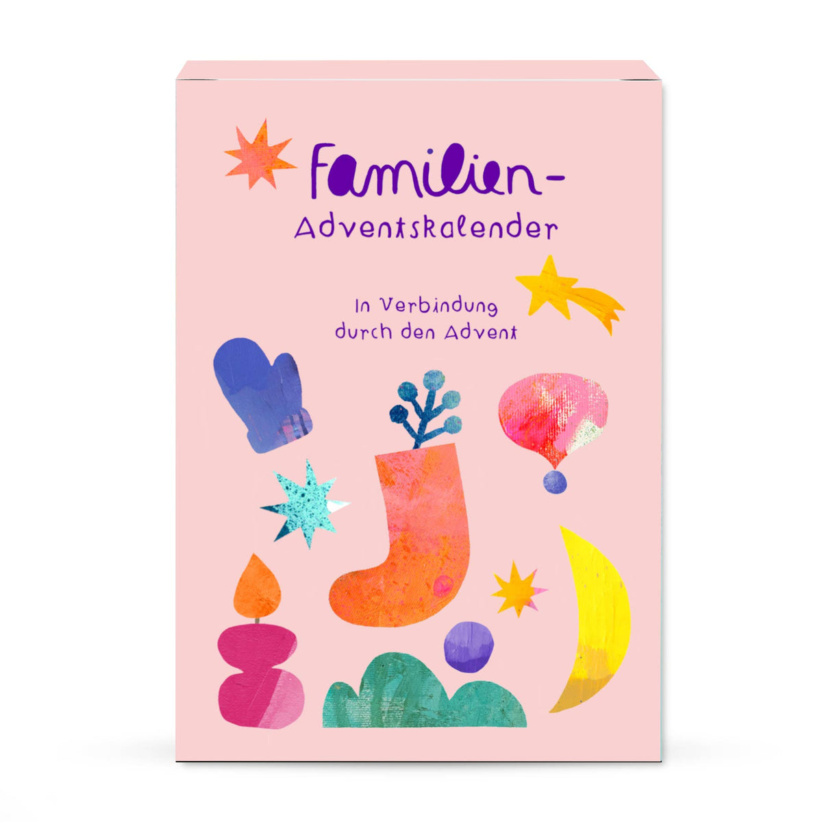 Adventskalender-Karten Familienadventskalender von Frau Ottilie, rosa Schachtel mit bunten Weihnachtsformen