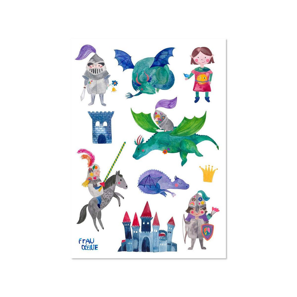 Spülmaschinenfeste Sticker Ritter von Frau Ottilie A5, Stickerbogen