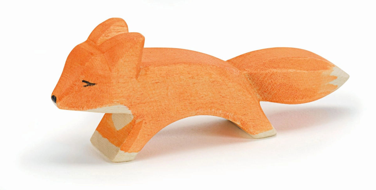 Ostheimer Fuchs klein laufend, orangefarbene Holzfigur