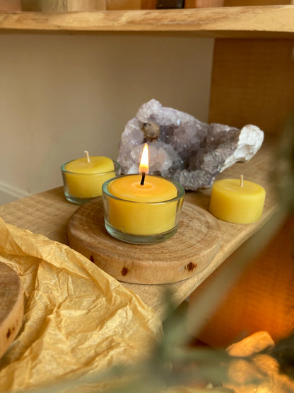 6  Bienenwachs Teelichte + Glas