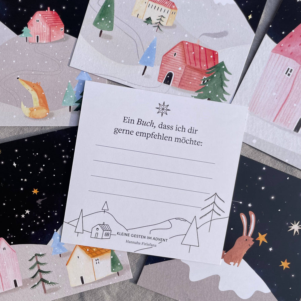 Adventskalender Kleine Gesten im Advent von Hannahs Firlefanz, Karte zum Ausfüllen für eine Buchempfehlung