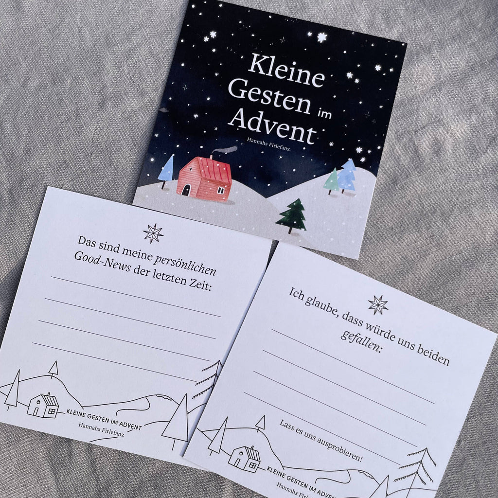 Adventskalender Kleine Gesten im Advent von Hannahs Firlefanz, Karten für gute Nachrichten und gemeinsame Pläne, schräge Ansicht