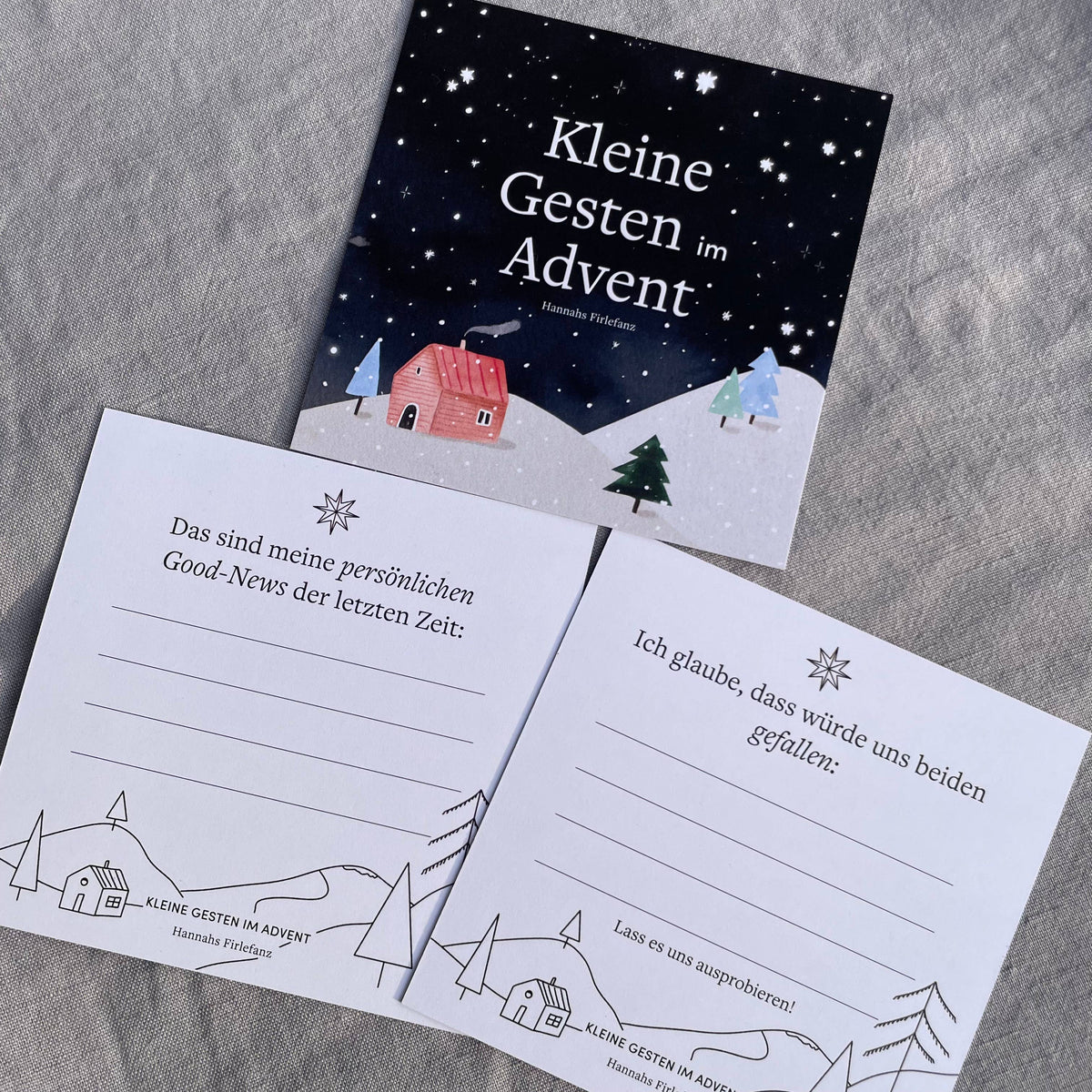 Adventskalender Kleine Gesten im Advent von Hannahs Firlefanz, Karten für gute Nachrichten und gemeinsame Pläne, schräge Ansicht
