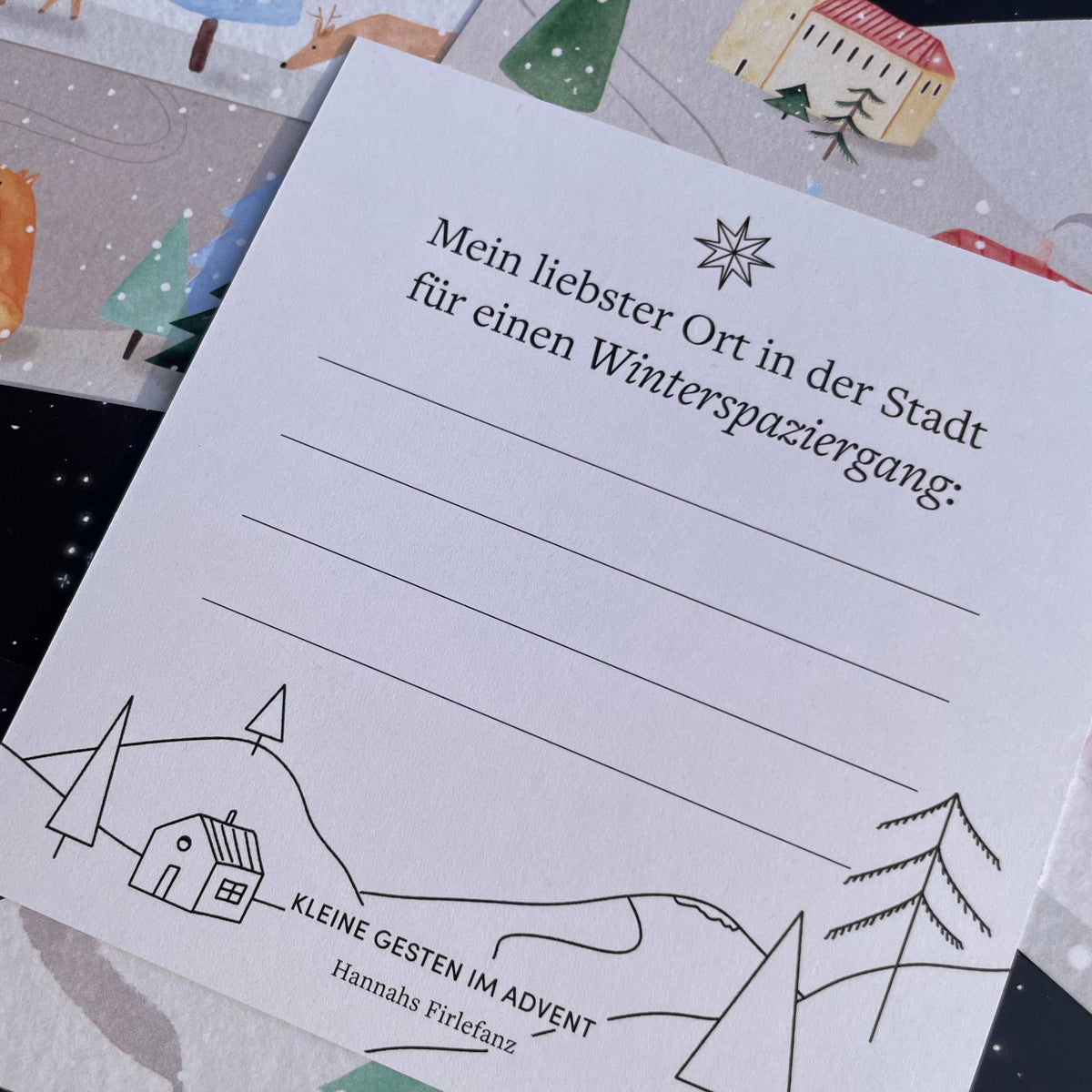 Adventskalender Kleine Gesten im Advent von Hannahs Firlefanz, Detail der Karte zum Winterspaziergang
