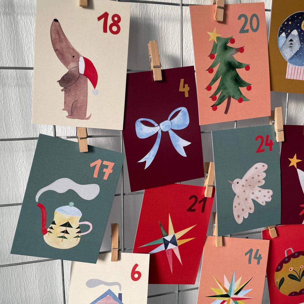 Adventskalender aus Postkarten von Hannahs Firlefanz A7, Karte 18 mit Hase mit Weihnachtsmütze