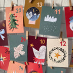 Adventskalender aus Postkarten von Hannahs Firlefanz A7, Karten mit Wolke, Kranz und Schneekugel